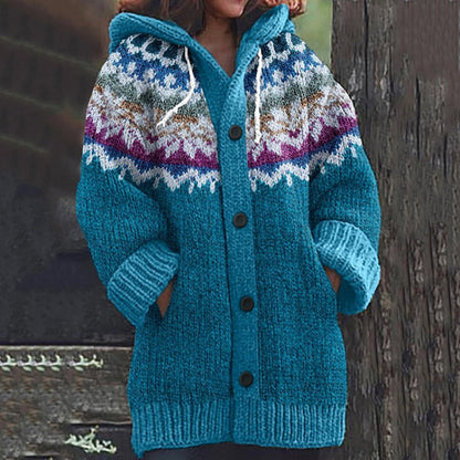 🔥🔥【S–5XL】✨ Nueva chaqueta de punto con capucha y diseño colorido para otoño/invierno