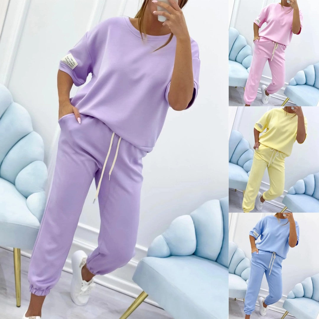 Conjunto casual de top y pantalón liso para mujer