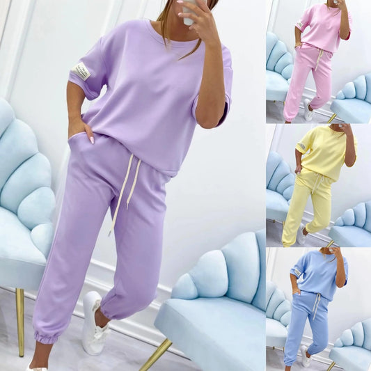 Conjunto casual de top y pantalón liso para mujer