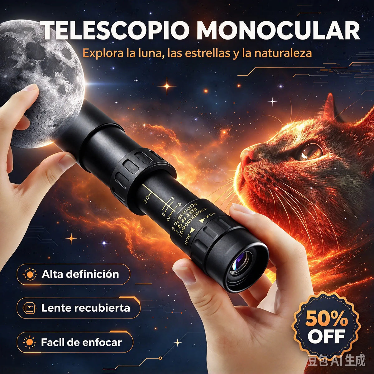 Monocular 10-300x40 con zoom – visión HD de alta potencia para actividades al aire libre y uso nocturno