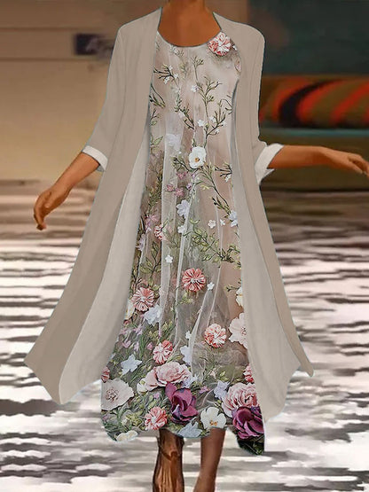 🌻 Descuento -50% 🔥🔥【40-120 kg】Nuevo vestido de mujer con estampado floral, vestido de dos piezas con escote redondo ✅Pago contra entrega ✅2 artículos con 70% de descuento