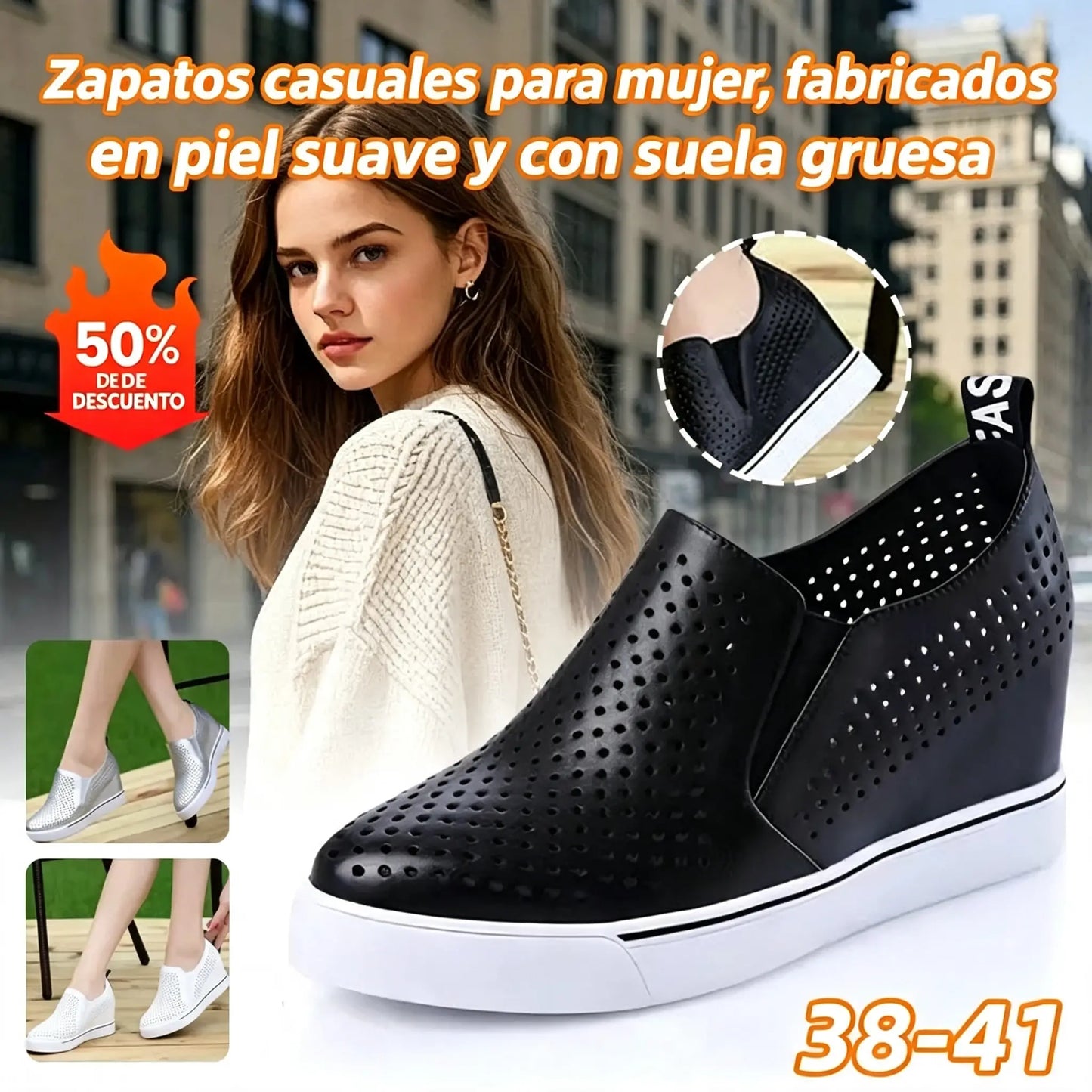 🔥【33 euros por par】【34-41】🔥 Zapatos casuales de verano con plataforma para mujer en piel suave