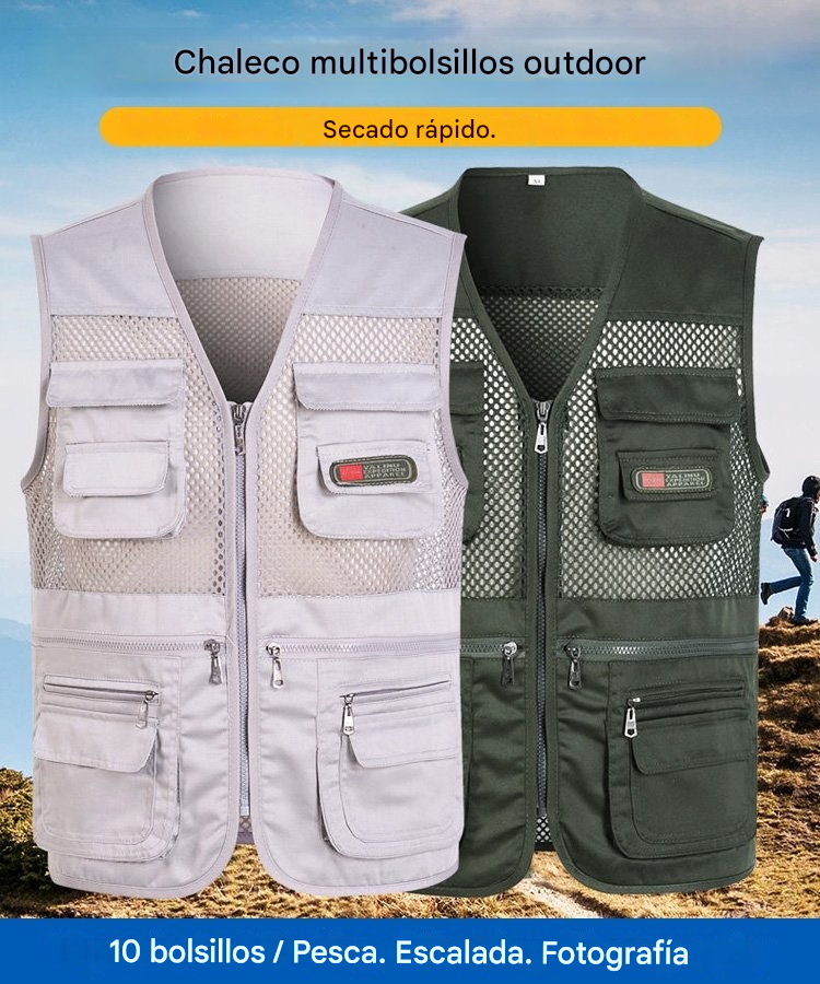 Chaleco sencillo y funcional con múltiples bolsillos 🔥【XL-4XL】