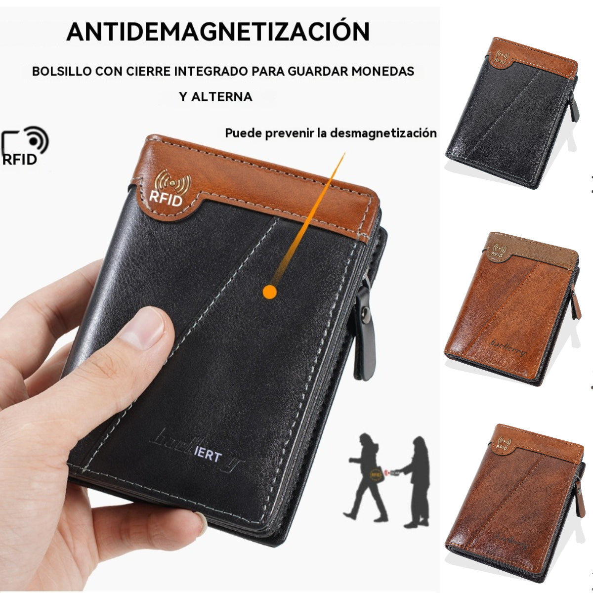 ✨【Promoción de nuevos productos】Nueva billetera con cremallera estilo retro de primera calidad para hombre con función antirrobo RFID.