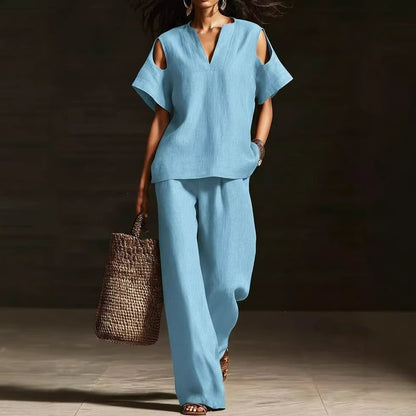 [Camisa de manga corta + pantalón] Nuevo conjunto de dos piezas moderno e informal para mujer-Pago contra entrega