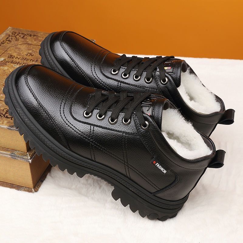 👞【39-44】Zapatos de cuero para hombre con suela gruesa para invierno: suela gruesa y forro suave y cálido.