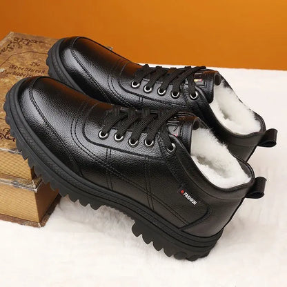 👞【39-44】Zapatos de cuero para hombre con suela gruesa para invierno: suela gruesa y forro suave y cálido.