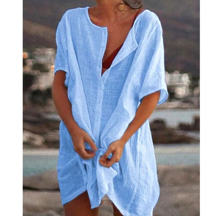 ❤️🧡💛💚💙💜[S-8XL] Nueva camisa casual de algodón y lino de largo medio para mujer
