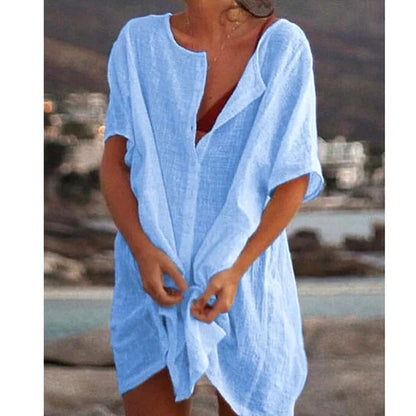 ❤️🧡💛💚💙💜[S-8XL] Nueva camisa casual de algodón y lino de largo medio para mujer