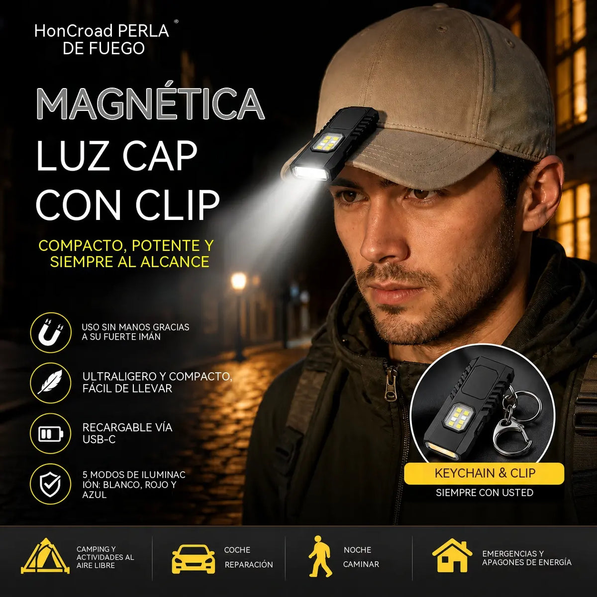 ✨🔦 Mini linterna LED multifuncional para llavero, compatible con carga USB potente.