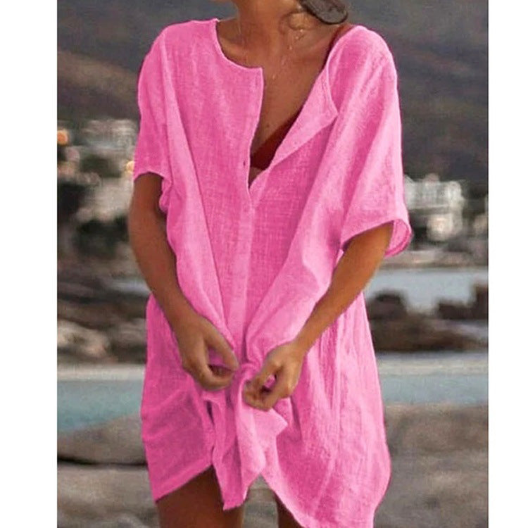 ❤️🧡💛💚💙💜[S-8XL] Nueva camisa casual de algodón y lino de largo medio para mujer
