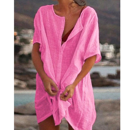 ❤️🧡💛💚💙💜[S-8XL] Nueva camisa casual de algodón y lino de largo medio para mujer
