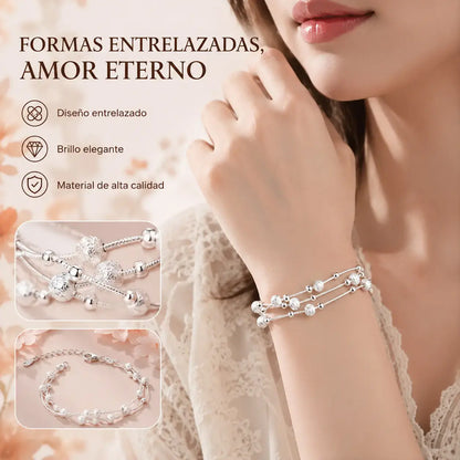 ✨✨Pulsera de cuentas de la suerte de plata 999 con diseño grabado