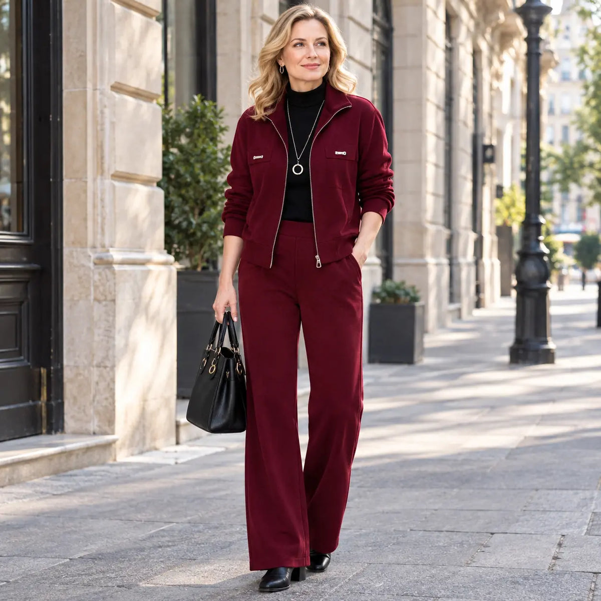 【M-4XL】💖Nuevo conjunto de dos piezas para mujer: chaqueta corta con pantalones de pierna ancha; traje deportivo informal con forro polar grueso.