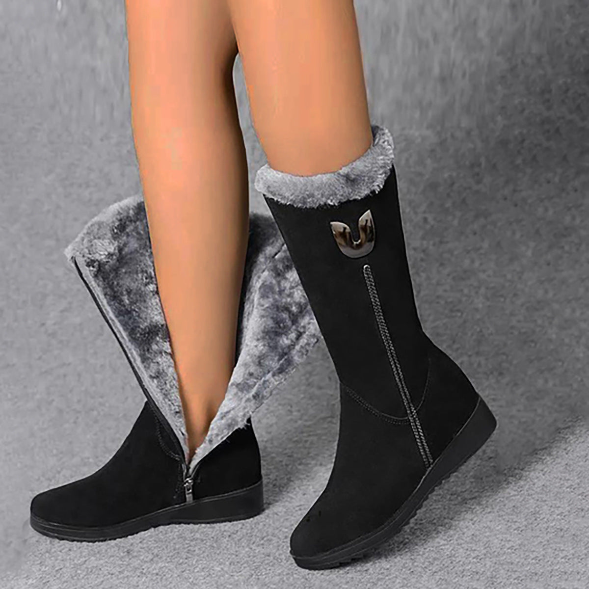 🎁✨Descuento de invierno 49% [35-41] Botas de nieve cálidas de invierno para mujer, botas Martin con tacones medios y de cuña, cremallera antideslizante