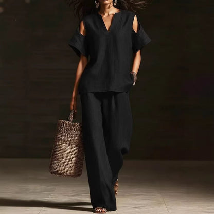 [Camisa de manga corta + pantalón] Nuevo conjunto de dos piezas moderno e informal para mujer-Pago contra entrega
