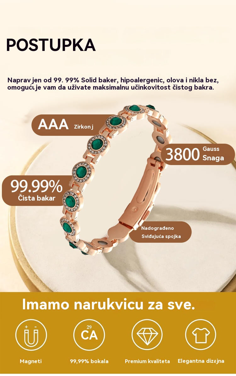 ✨Pulsera magnética de aleación de lujo con estilo, pulsera magnética de circonita de cobre puro