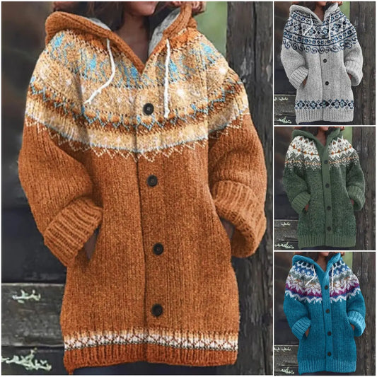 🔥🔥【S–5XL】✨ Nueva chaqueta de punto con capucha y diseño colorido para otoño/invierno