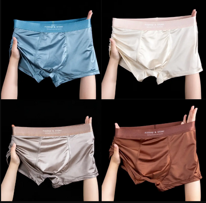 🔥【4 piezas】Ropa interior masculina nueva, seda helada, verano, transpirable, bóxers, satén, ropa interior masculina