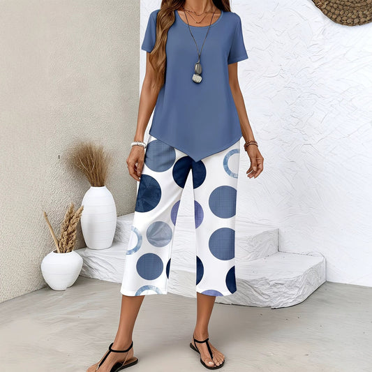 【S-5XL】Conjunto de moda para mujer: blusa de manga corta y pantalón estampado 📦Pago contra entrega