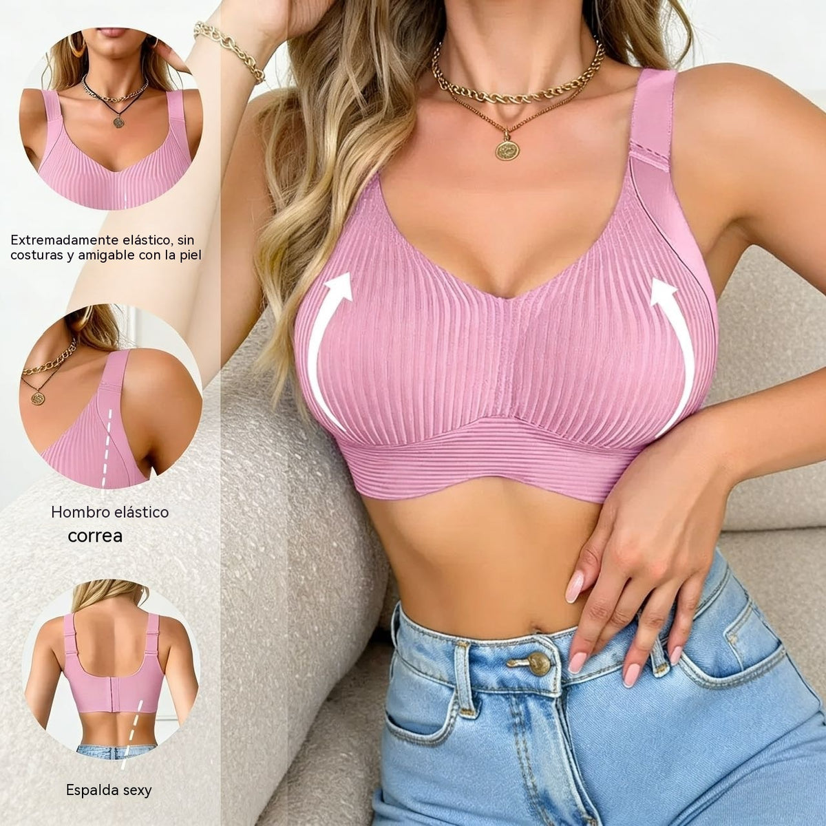 🔥【40-120 kg】👙【Pack de 3】Sujetador de encaje de alta sujeción para mujer