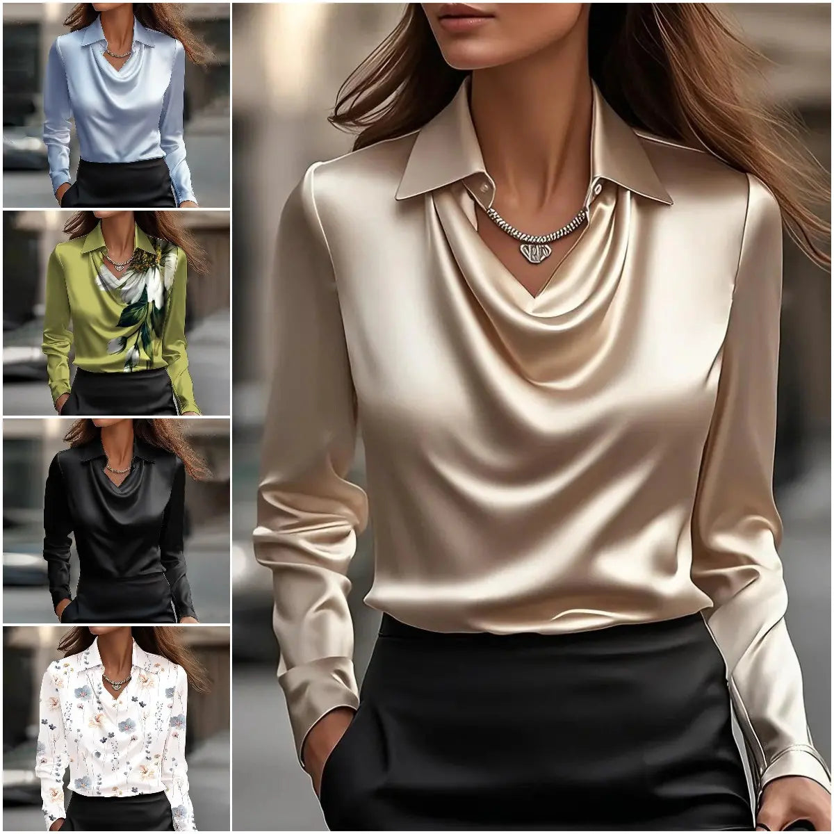 ✨【50% de descuento por tiempo limitado】【S-3XL】【40-100 kg】Elegante camisa estampada de mujer con cuello
