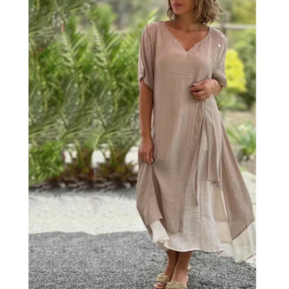 【S-4XL】🌸👗Nuevo vestido asimétrico de dos piezas con escote en V
