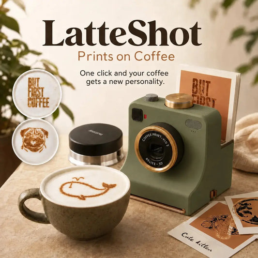 【 Incluye 12 tarjetas con diseños de un solo color, seleccionadas al azar. 】🔥 Cámara Retro para Latte Art — Impresora mecánica de plantillas para Latte Art