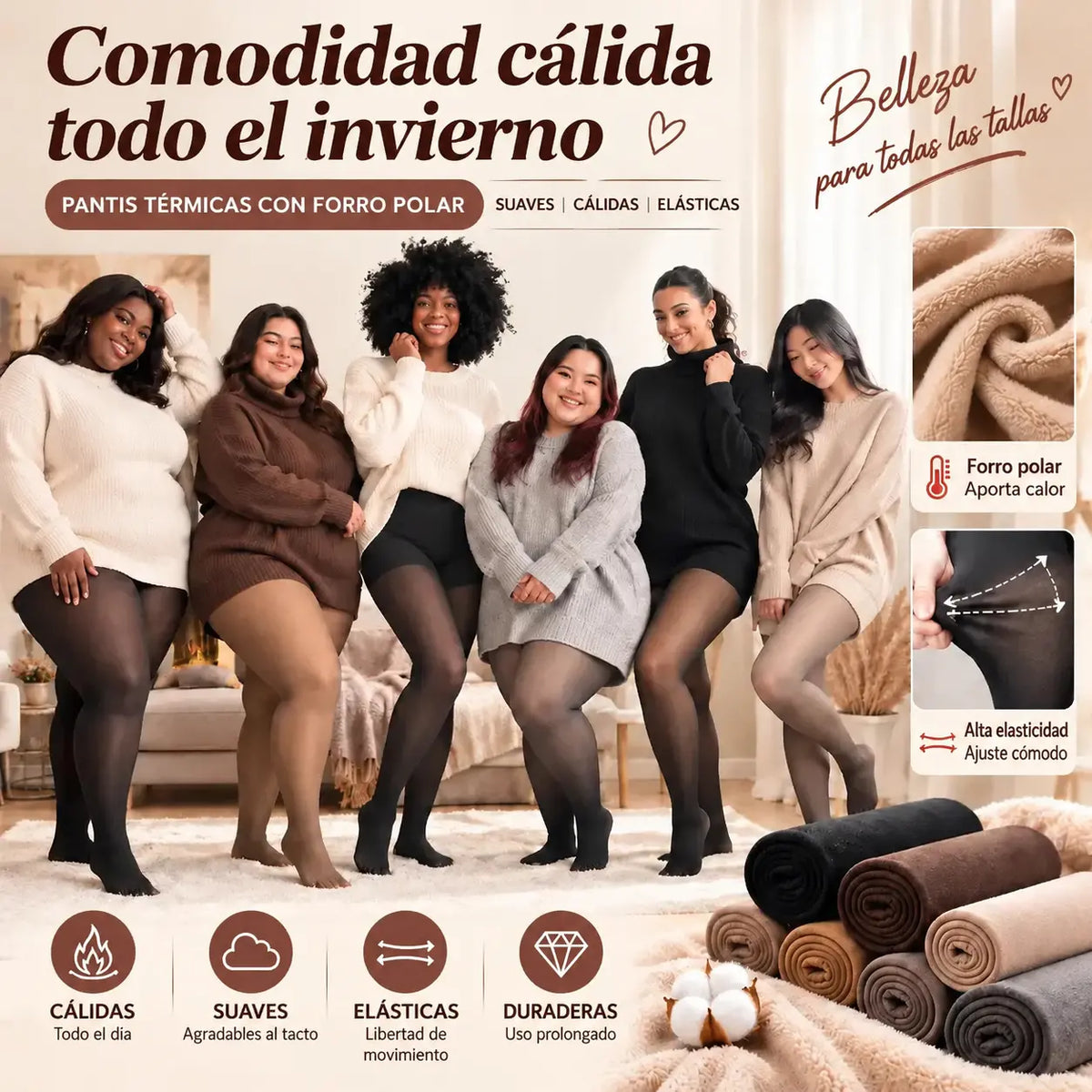 ✨【XS-3XL / 4 colores】 Leggings con forro polar y efecto semitransparente; diseño con una única costura en la parte delantera y trasera. Son leggings semitransparentes que funcionan como capa base.