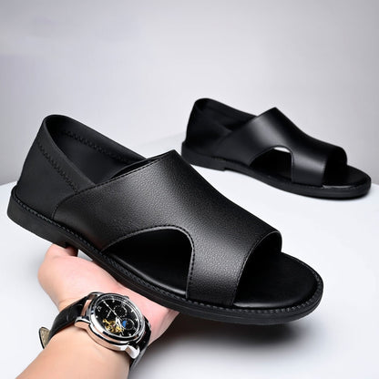 【38-44】Sandalias de verano 2026 para hombre de piel de vaca, transpirables, huecas, antideslizantes, informales