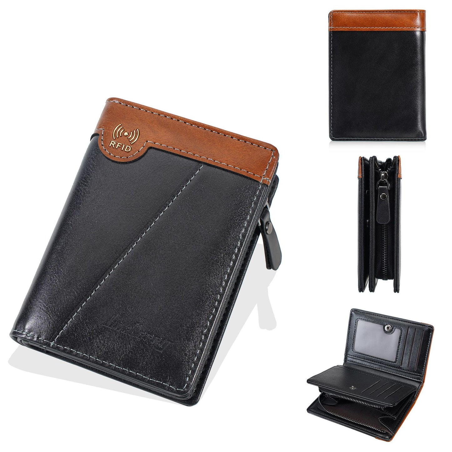 ✨【Promoción de nuevos productos】Nueva billetera con cremallera estilo retro de primera calidad para hombre con función antirrobo RFID.