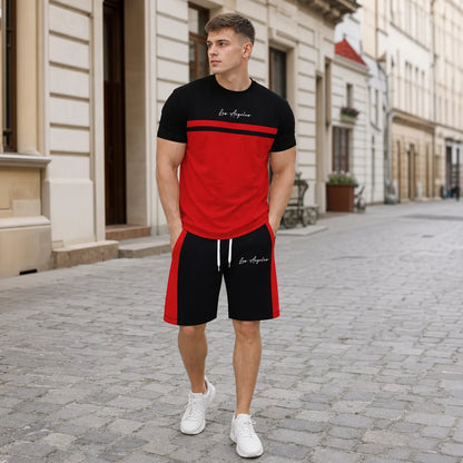 ✨【S-5XL】【Pago contra entrega】Conjunto deportivo de verano de 2 piezas para hombre: camiseta de manga corta y pantalones cortos cómodos, ideales para uso casual y estar en casa.