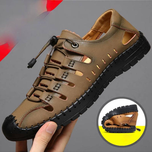 🌟 【39-44】】Sandalias de playa de verano para hombre, de cuero genuino, diseño de punta cerrada, parte superior transpirable.👞✨