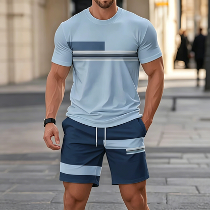 ✨【Pago contra entrega】Conjunto deportivo de verano de 2 piezas para hombre: cómoda camiseta de manga corta y pantalones cortos para uso diario y en casa.