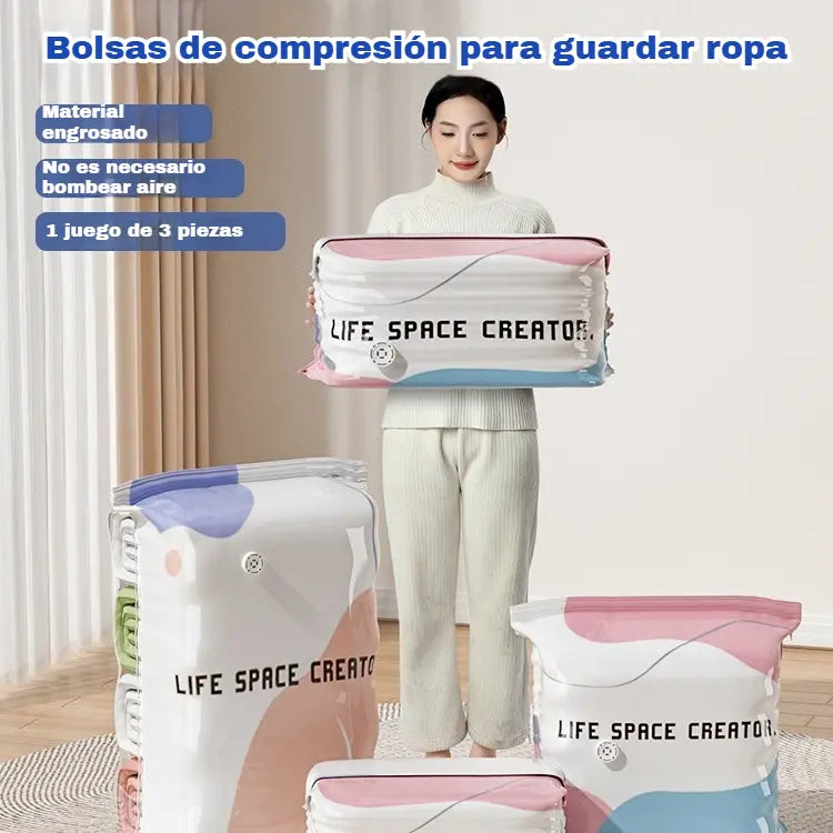 👕📦【5 piezas29 euros】Bolsas de compresión para guardar ropa, no requieren vacío, diseño reforzado.