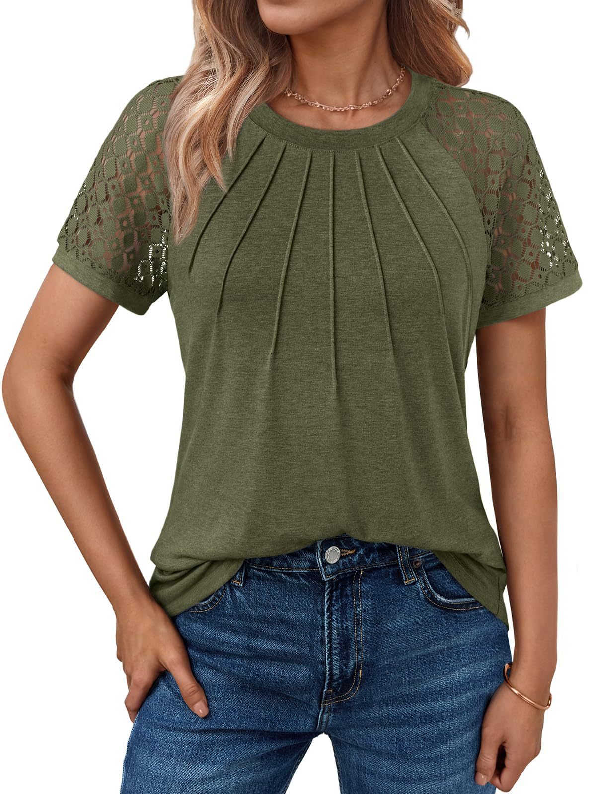 👚【Új termék különleges ajánlat】【S-2XL】2026 Új Női Rövid Ujjú Kerek Nyakú Csipkés Póló