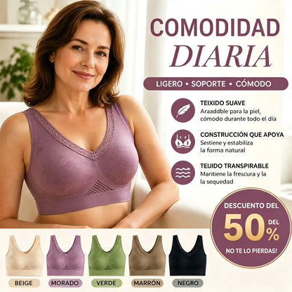 😍❤️40-120 kg【Paquete de 3】✨Sujetador de encaje sin aros para mujer, alta sujeción