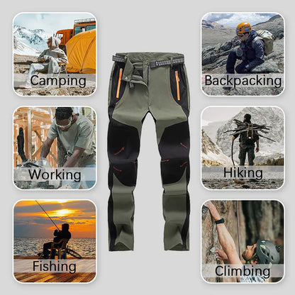 【S-5XL】Pantalones de senderismo para hombre, suaves, impermeables, a prueba de viento, transpirables, cálidos y gruesos, de polar para deportes al aire libre.