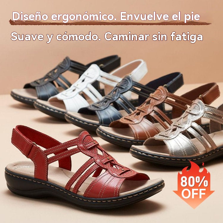 ☀️👡【35-43】Sandalias planas de cuero suaves y cómodas para mujer, ideales para uso diario.