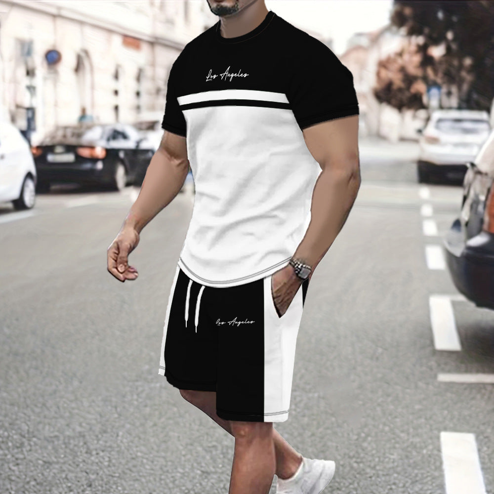 ✨【S-5XL】【Pago contra entrega】Conjunto deportivo de verano de 2 piezas para hombre: camiseta de manga corta y pantalones cortos cómodos, ideales para uso casual y estar en casa.