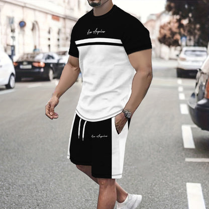 ✨【S-5XL】【Pago contra entrega】Conjunto deportivo de verano de 2 piezas para hombre: camiseta de manga corta y pantalones cortos cómodos, ideales para uso casual y estar en casa.