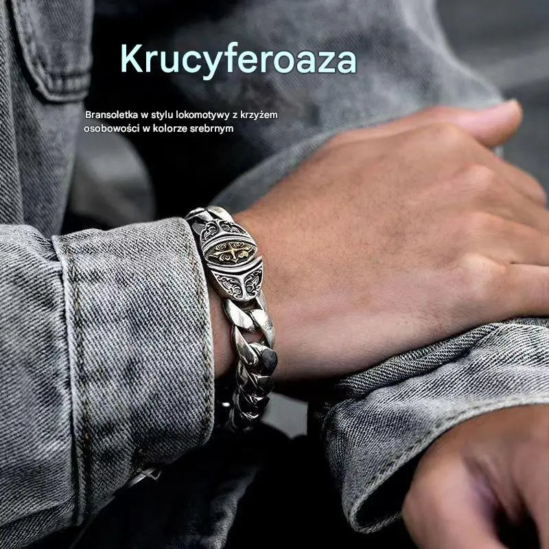 ✨【Wykonana z czystego srebra】🔥Vintage męska bransoletka ze szczęśliwym wzorem, w stylu miejskiego punka, ręcznie robiona dla wyjątkowego wyglądu