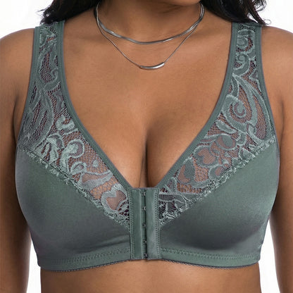 💖 ¡Precio mínimo histórico! 【Set de 3 piezas】 【Tallas L–4XL】 😍 🩲 Sujetador Push-Up de tallas grandes: Hermoso encaje, diseño push-up y con aberturas, cierre frontal.
