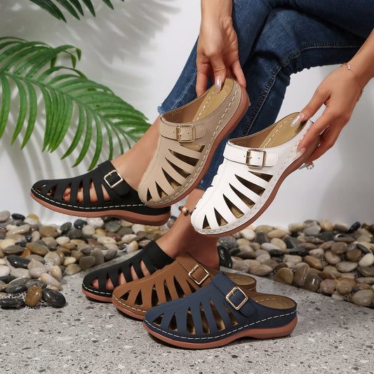 🔥【36-43】2026 Új Női Kivágott Ékszíjas Alkalmi Papucs Tépőzáras Kialakítással