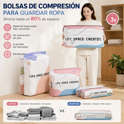 👕📦【5 piezas29 euros】Bolsas de compresión para guardar ropa, no requieren vacío, diseño reforzado.
