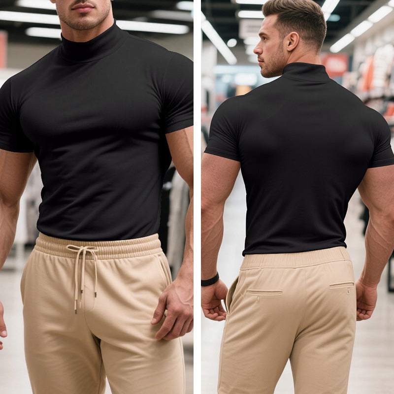 🎁✨ 【Compre 1 y obtenga 1 gratis】Camiseta absorbente transpirable con cuello semialto para hombre