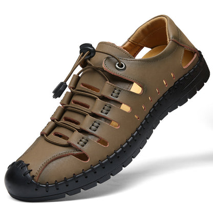 🌟 【39-44】】Sandalias de playa de verano para hombre, de cuero genuino, diseño de punta cerrada, parte superior transpirable.👞✨