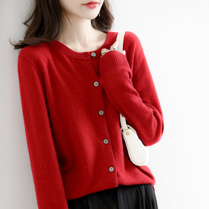 【40-80 kg】Cárdigan de punto de cachemir liso y casual para otoño-invierno 2026