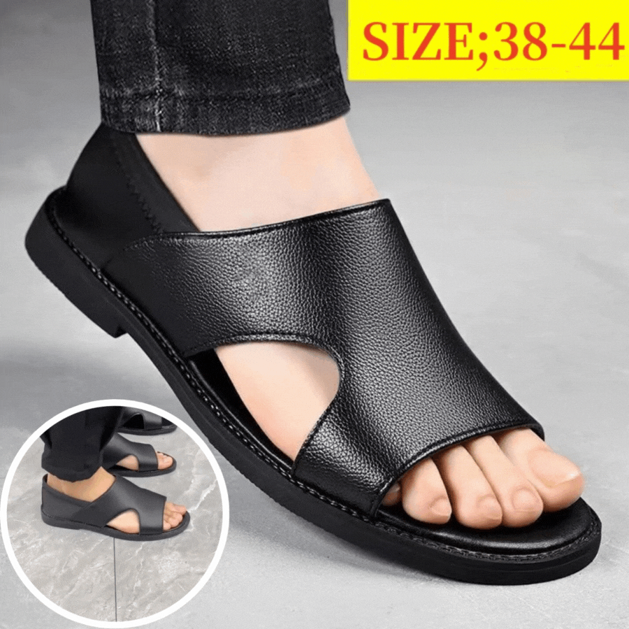 【38-44】Sandalias de verano 2026 para hombre de piel de vaca, transpirables, huecas, antideslizantes, informales