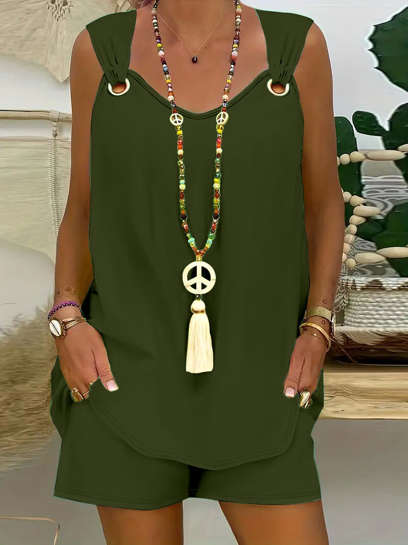 💥 Artículo más vendido de 2026 | Conjunto de mujer de color liso: top de tirantes + shorts, elegante y cómodo.